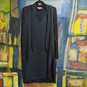 H Halston Dark Teal V-neck With Tie And Side Slits Dress Women's Size Medium